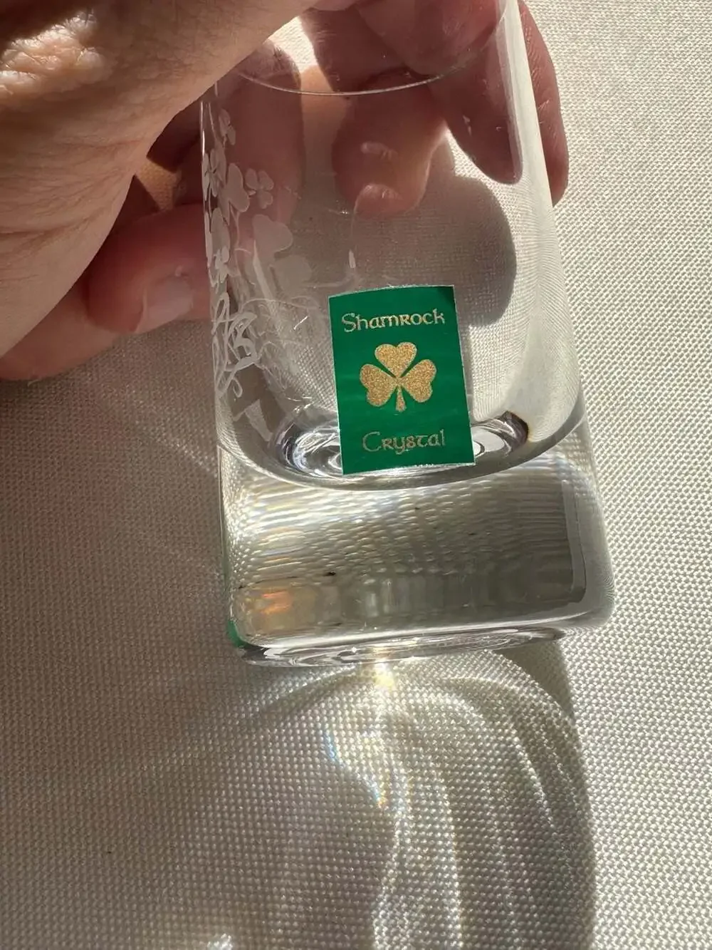 Shamrock Crystal Ireland Souvenir Etched Shamrock Shot Glass with Box